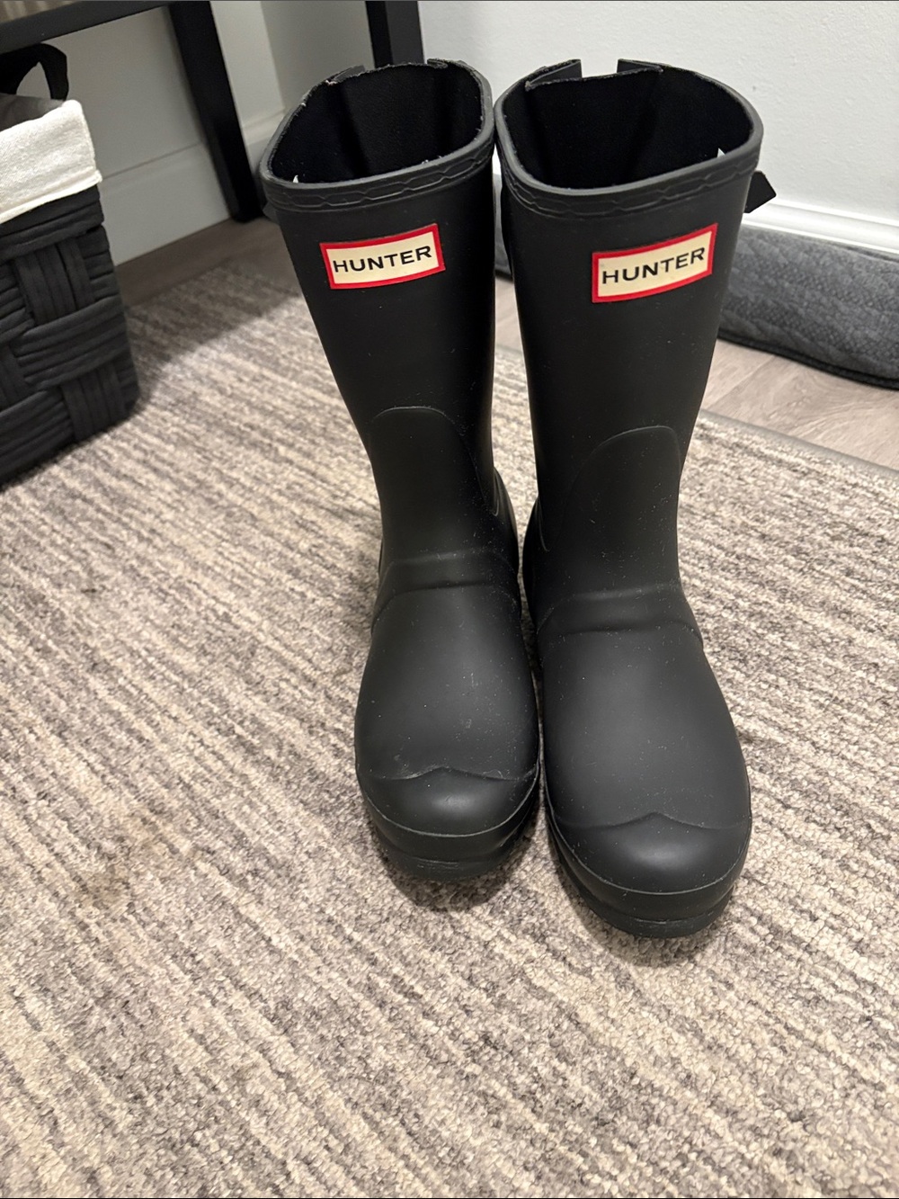 Hunter Matte Black Rain Boots with Red Logo Patch